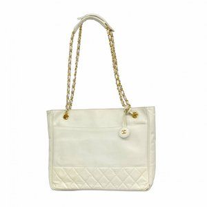 CHANEL White Lambskin Leather Tote Bag